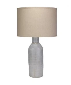 Jamie Young Dimple Carafe Table Lamp In Lilac Ceramic With Classic Drum Shade In Natural Linen Table Lamps