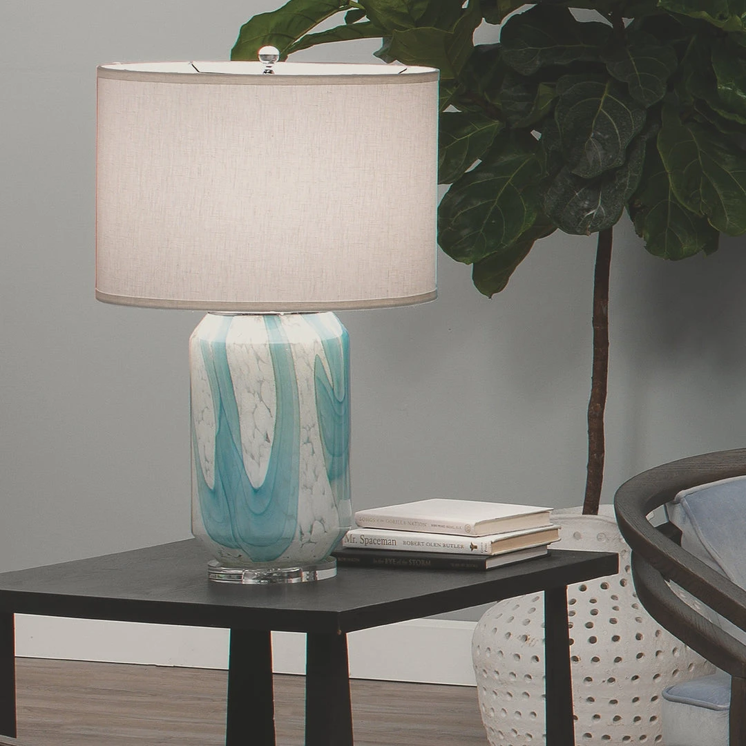 Jamie Young Helen Table Lamp In Pale Blue Glass With Classic Drum Shade In Sea Salt Linen Table Lamps 5 Jamie Young Helen Table Lamp In Pale Blue Glass With Classic Drum Shade In Sea Salt Linen Table Lamps