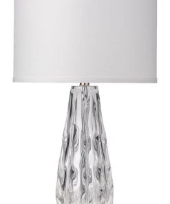Table Lamps Jamie Young Laurel Table Lamp In Clear Glass With Medium Drum Shade In White Linen