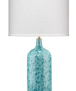 Jamie Young Madeline Table Lamp In Blue Ceramic With Medium Drum Shade In White Linen Table Lamps