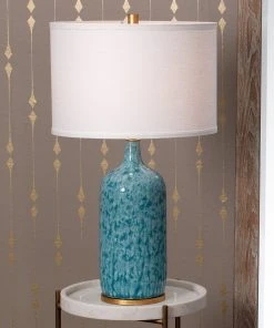 Jamie Young Madeline Table Lamp In Blue Ceramic With Medium Drum Shade In White Linen Table Lamps 7 Jamie Young Madeline Table Lamp In Blue Ceramic With Medium Drum Shade In White Linen Table Lamps