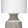 Jamie Young Masonry Table Lamp In Grey Ceramic With Classic Drum Shade In White Linen