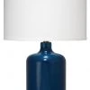 Jamie Young Napa Table Lamp In Navy Glass With Classic Drum Shade In White Linen 1 Jamie Young Napa Table Lamp In Navy Glass With Classic Drum Shade In White Linen
