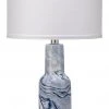 Jamie Young Nebula Table Lamp In Blue & White Ceramic Swirl With Small Drum Shade In White Linen 1 Jamie Young Nebula Table Lamp In Blue & White Ceramic Swirl With Small Drum Shade In White Linen