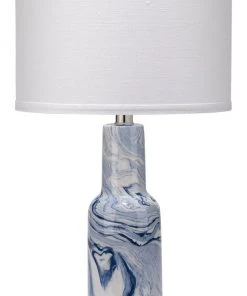 Jamie Young Nebula Table Lamp In Blue & White Ceramic Swirl With Small Drum Shade In White Linen