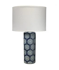 Table Lamps Jamie Young Neva Table Lamp In Blue And White Ceramic With Classic Drum Shade In White Linen
