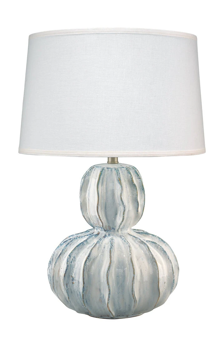 Jamie Young Oceane Gourd Table Lamp In White Ceramic With Custom Cone Shade In White Linen 3 Jamie Young Oceane Gourd Table Lamp In White Ceramic With Custom Cone Shade In White Linen