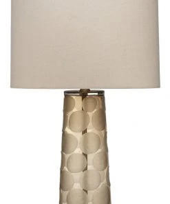 Table Lamps Jamie Young Pebble Table Lamp In Taupe Etched Glass With Drum Shade In Stone Linen