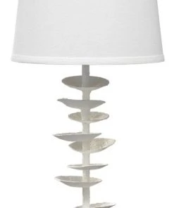 Jamie Young Petals Table Lamp In White Gesso With Cone Shade In Off White Linen