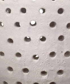 Jamie Young Porous Table Lamp In White Matte Ceramic With Large Drum Shade In White Linen Table Lamps