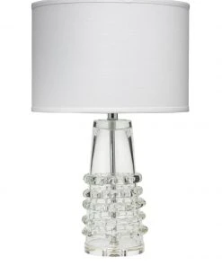 Jamie Young Tall Ribbon Table Lamp In Clear Glass With Medium Drum Shade In White Linen