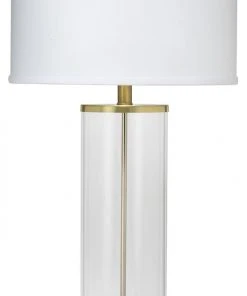 Jamie Young Rockefeller Table Lamp In Brass With Classic Drum Shade In White Linen Table Lamps