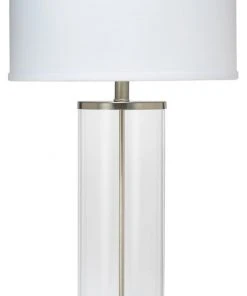Jamie Young Rockefeller Table Lamp In Nickel With Classic Drum Shade In White Linen Table Lamps