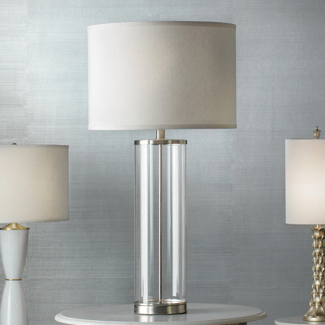 Jamie Young Rockefeller Table Lamp In Nickel With Classic Drum Shade In White Linen Table Lamps 5 Jamie Young Rockefeller Table Lamp In Nickel With Classic Drum Shade In White Linen Table Lamps