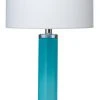 Table Lamps Jamie Young Studio Table Lamp In Powder Blue Glass With Tall Thin Drum Shade In White Linen