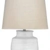 Jamie Young Small Trace Table Lamp In White Ceramic With Large Cone Shade In Natural Linen Table Lamps
