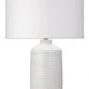 Jamie Young Trace Table Lamp In White Ceramic With Large Drum Shade In White Linen 1 Jamie Young Trace Table Lamp In White Ceramic With Large Drum Shade In White Linen