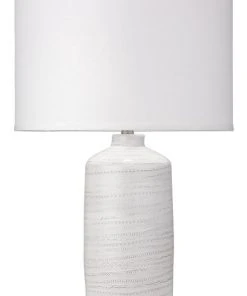 Jamie Young Trace Table Lamp In White Ceramic With Large Drum Shade In White Linen