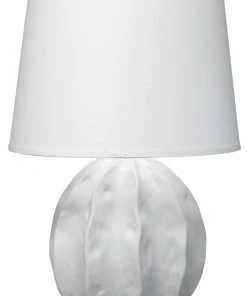 Jamie Young Urchin Table Lamp In Matte White With Large Cone Shade In White Linen