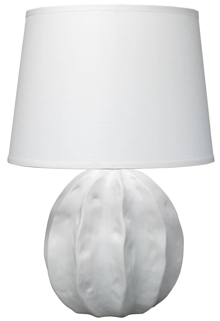 Jamie Young Urchin Table Lamp In Matte White With Large Cone Shade In White Linen 3 Jamie Young Urchin Table Lamp In Matte White With Large Cone Shade In White Linen