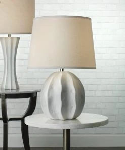 Jamie Young Urchin Table Lamp In Matte White With Large Cone Shade In White Linen 7 Jamie Young Urchin Table Lamp In Matte White With Large Cone Shade In White Linen