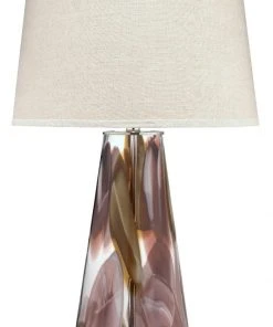 Jamie Young Watercolor Table Lamp In Plum Glass With Cone Shade In Natural Linen
