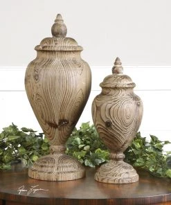 DECOR Uttermost Brisco Carved Wood Finials, Set/2