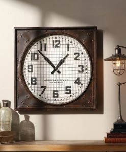 DECOR Uttermost Warehouse Wall Clock W/ Grill