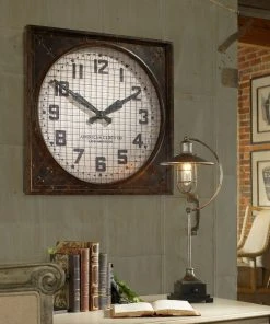 DECOR Uttermost Warehouse Wall Clock W/ Grill