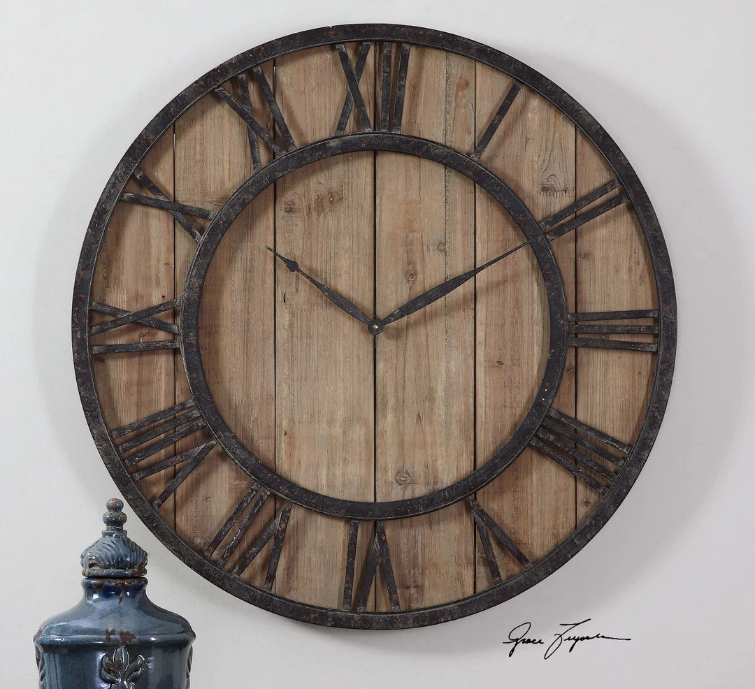 Uttermost Powell Wooden Wall Clock DECOR 4 Uttermost Powell Wooden Wall Clock DECOR