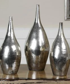 DECOR Uttermost Rajata Silver Vases S/3