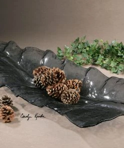 Uttermost Smoked Leaf Glass Tray
