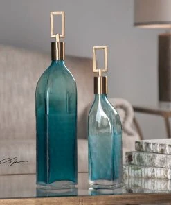 DECOR Uttermost Annabella Teal Glass Bottles, S/2