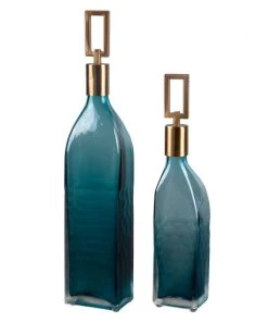 DECOR Uttermost Annabella Teal Glass Bottles, S/2