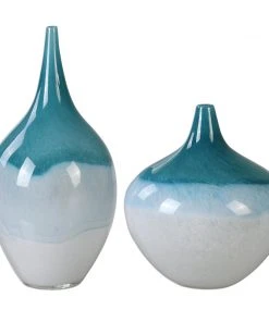 Uttermost Carla Teal White Vases, S/2 DECOR
