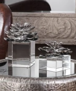 Uttermost Indian Lotus Metallic Silver Flowers S/2