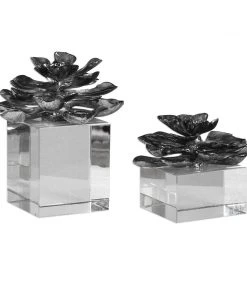Uttermost Indian Lotus Metallic Silver Flowers S/2