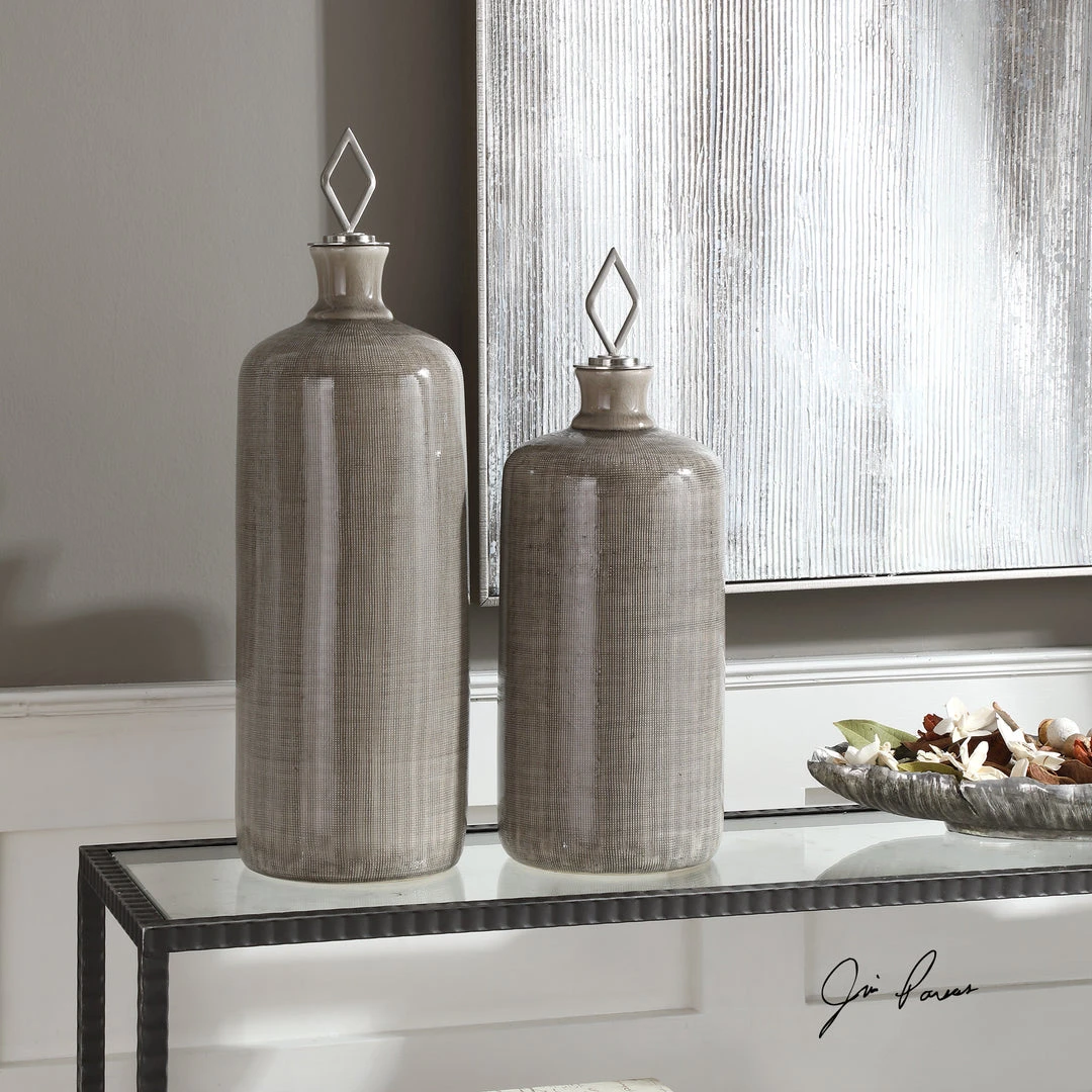 Uttermost Dhara Taupe Glaze Bottles, S/2 DECOR 4 Uttermost Dhara Taupe Glaze Bottles, S/2 DECOR