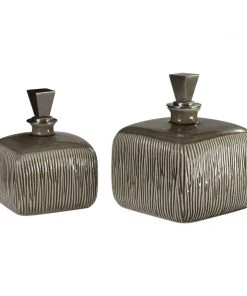 DECOR Uttermost Cayson Ribbed Ceramic Bottles, S/2