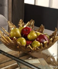 DECOR Uttermost Oak Leaf Metallic Gold Bowl