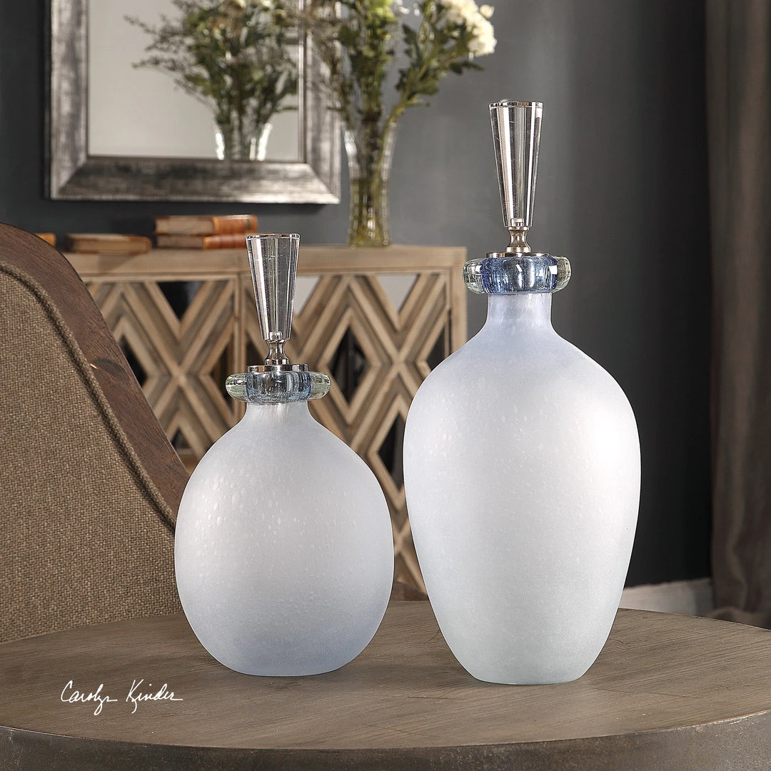 DECOR Uttermost Leah Bubble Glass Containers S/2 4 DECOR Uttermost Leah Bubble Glass Containers S/2