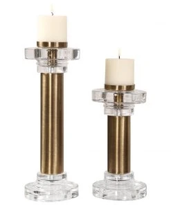 Uttermost Leslie Brushed Brass Candleholders, S/2