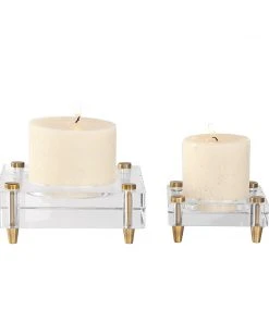 Candle Holders & Hurricanes Uttermost Claire Crystal Block Candleholders, S/2