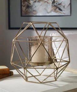 Candle Holders & Hurricanes Uttermost Myah Geometric Gold Candleholder