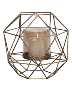 Candle Holders & Hurricanes Uttermost Myah Geometric Gold Candleholder