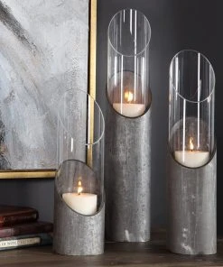Uttermost Karter Iron & Glass Candleholders Set/3 Candle Holders & Hurricanes