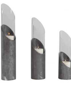 Uttermost Karter Iron & Glass Candleholders Set/3 Candle Holders & Hurricanes