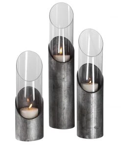 Uttermost Karter Iron & Glass Candleholders Set/3 Candle Holders & Hurricanes