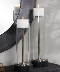 Uttermost Charvi Glass Candleholders, Set/2 Candle Holders & Hurricanes