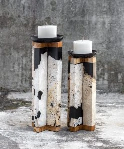 Candle Holders & Hurricanes Uttermost Illini Stone Candleholders, S/2 7 Candle Holders & Hurricanes Uttermost Illini Stone Candleholders, S/2